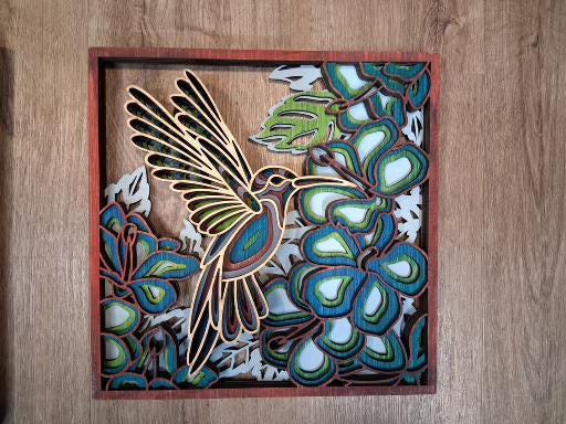 Hummingbird square 11.5" Layered Wood