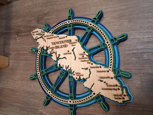 Vancouver Island Ship's Wheel 14"  Layered Wood