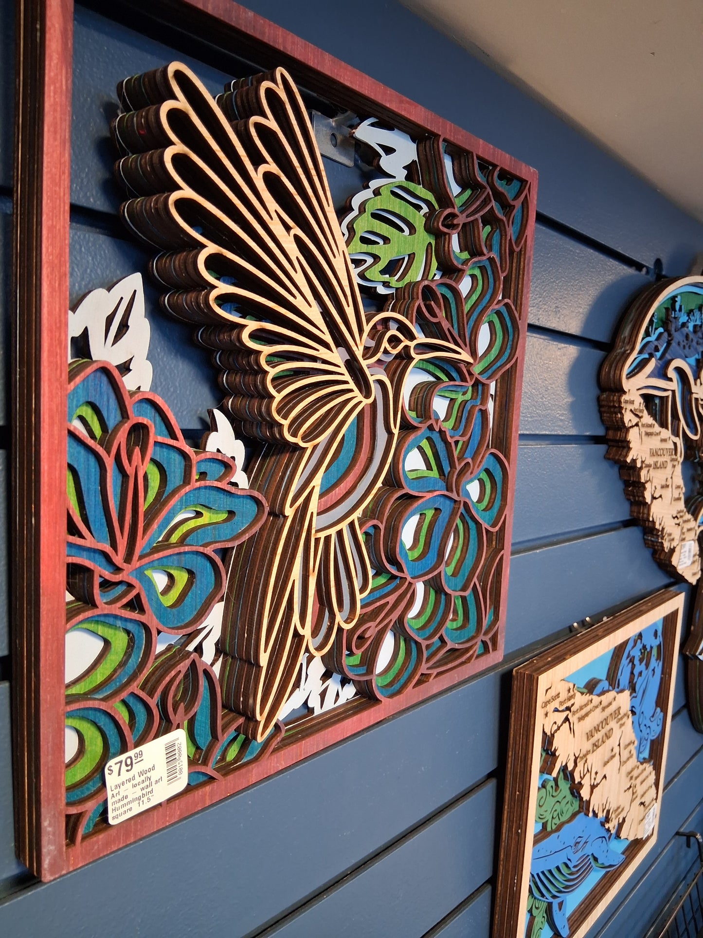 Hummingbird square 11.5" Layered Wood