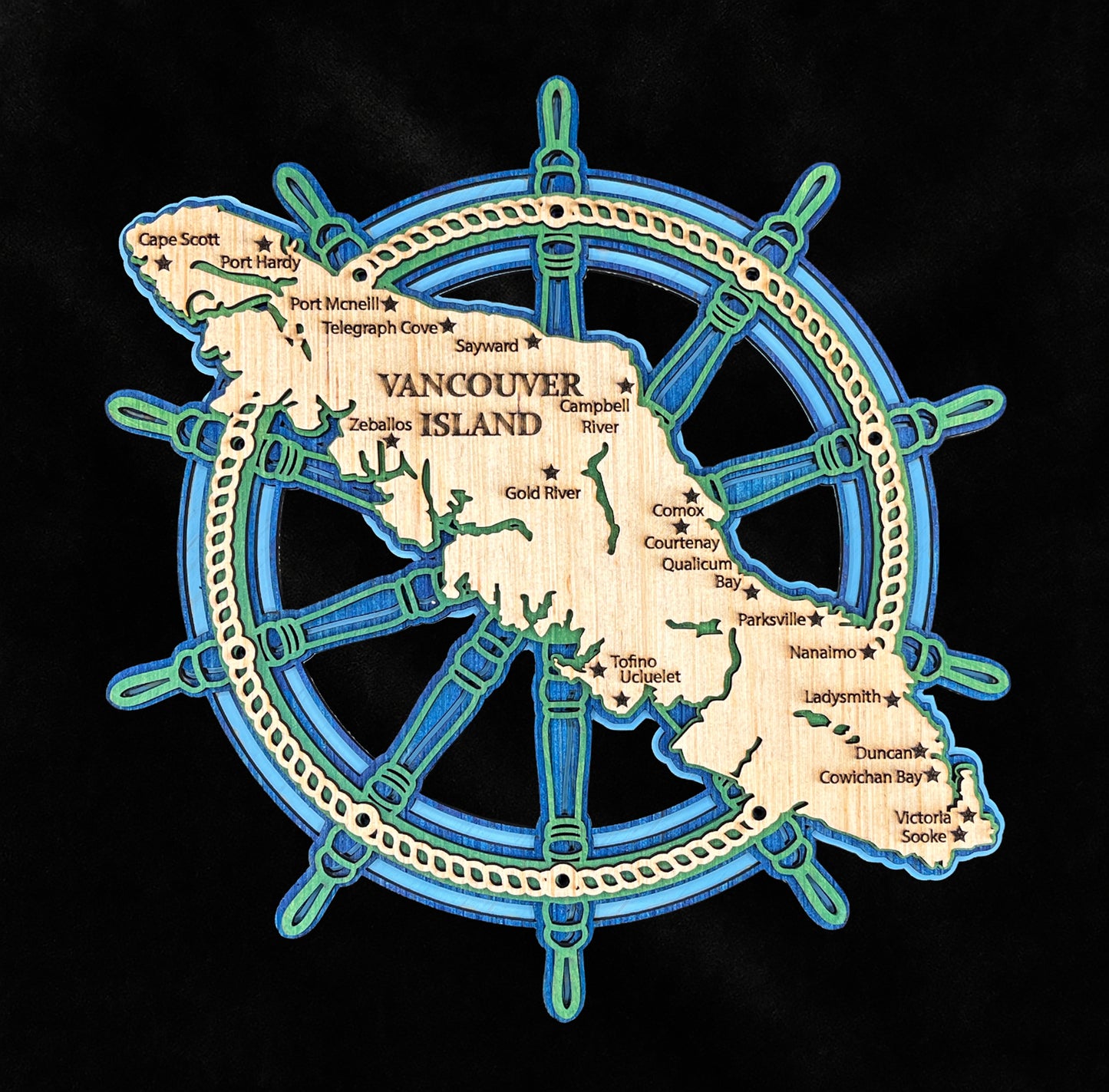 Vancouver Island Ship's Wheel 14"  Layered Wood