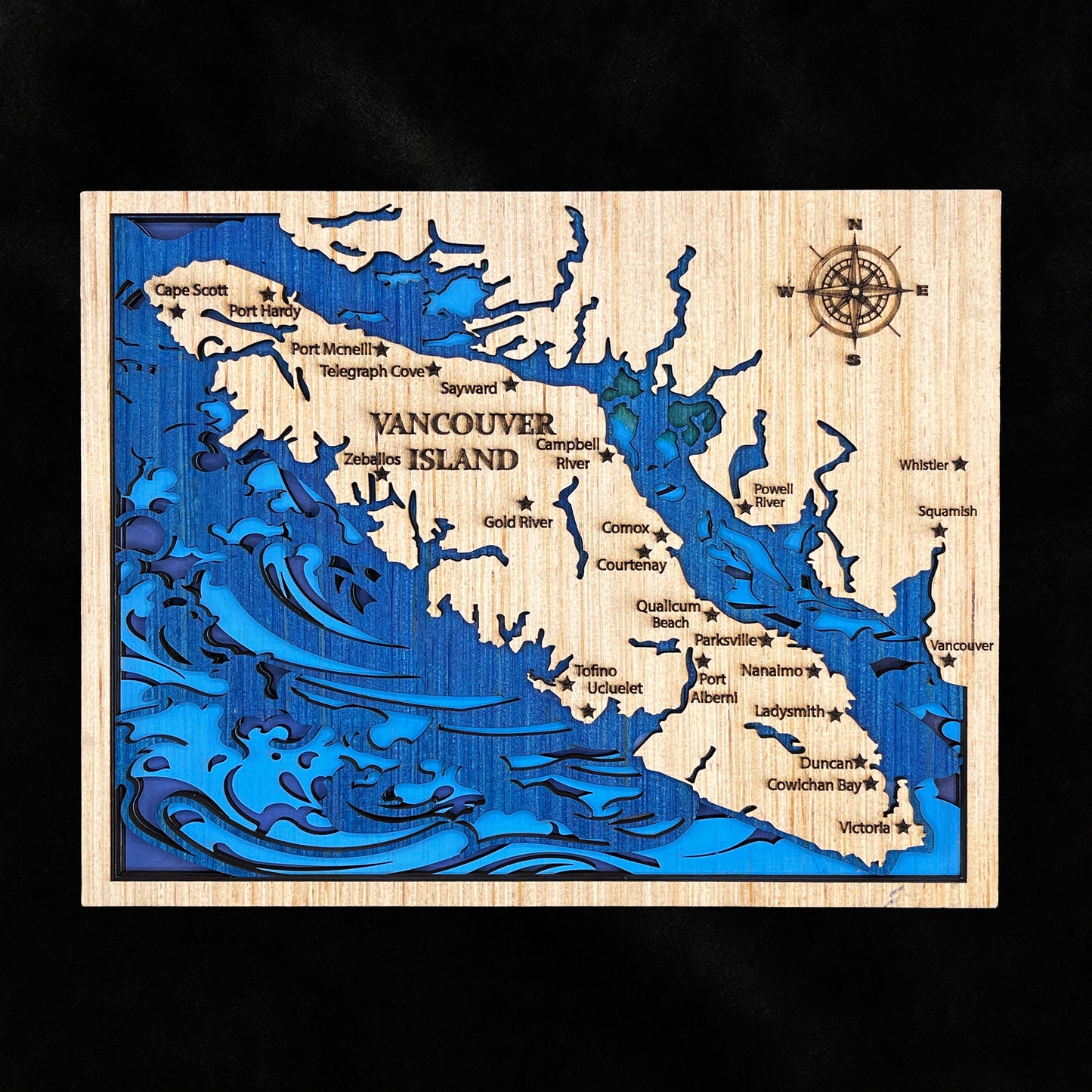 Vancouver Island 11.5"x10"  Layered Wood
