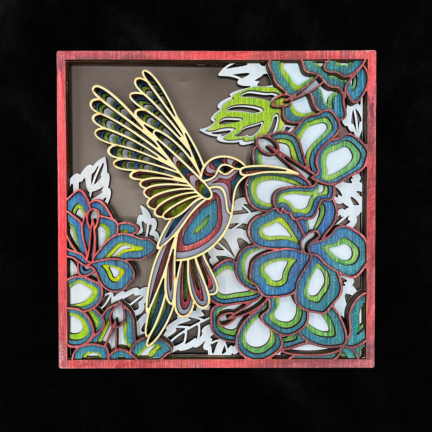 Hummingbird square 11.5" Layered Wood