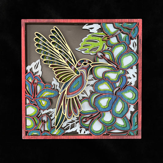 Hummingbird square 11.5" Layered Wood