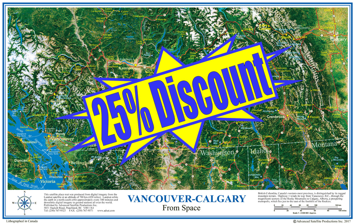 P3502 Vancouver BC - Calgary AB Placemap, Laminated