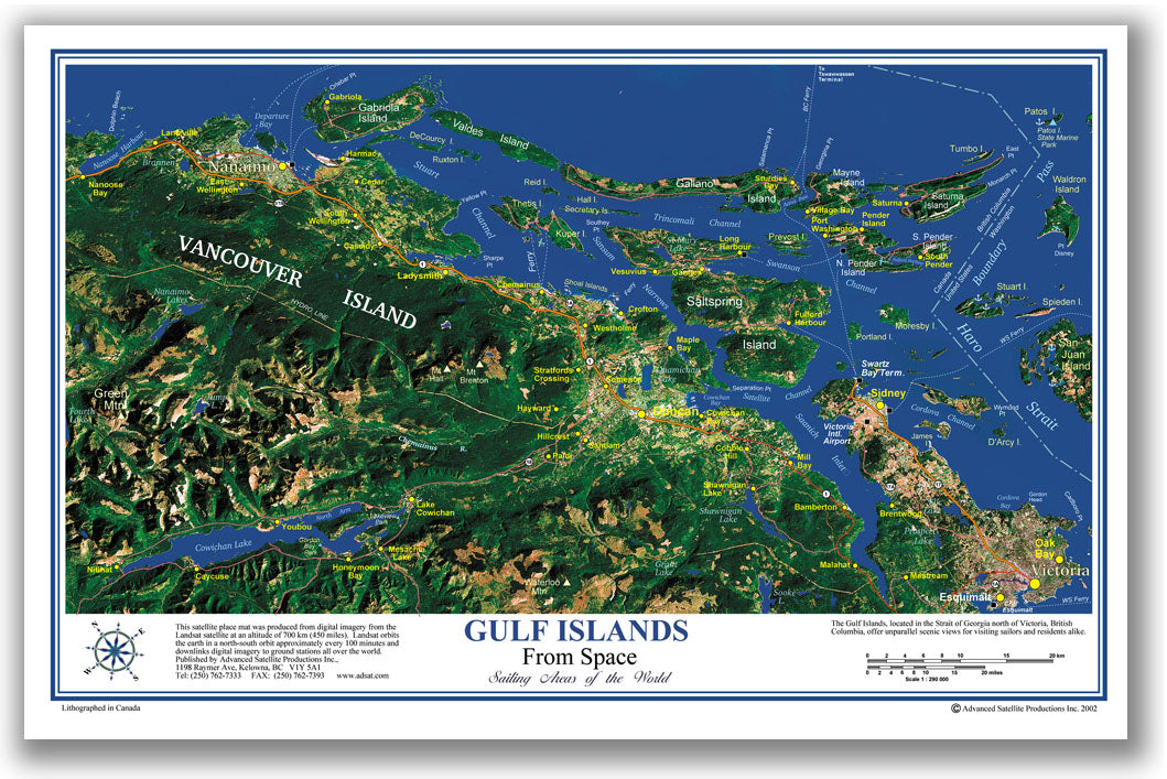 P3702 Gulf Islands between Victoria and Vancouver Placemap, laminated