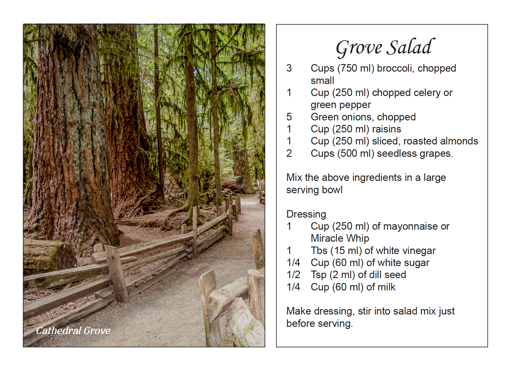 Grove Menu. Example Recipe PE705 /P227 Recipe Grove Salad – VanIsleBrands